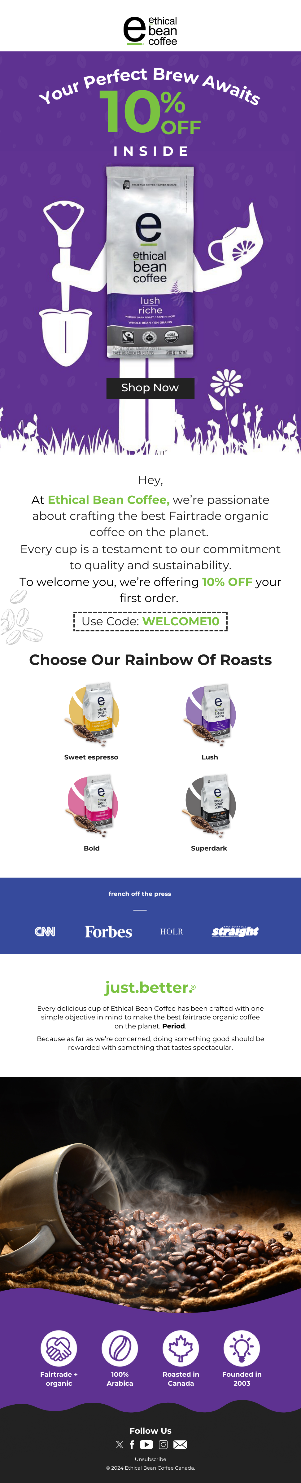 Ethical Bean Coffee — Welcome Email